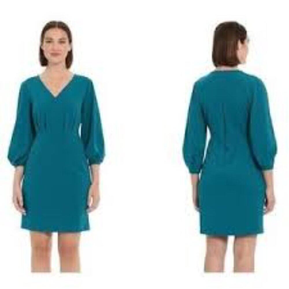 DONNA MORGAN WOMEN'S LONG SLEEVE V-NECK DRESS SIZE US 10 OCEAN DEPTHS